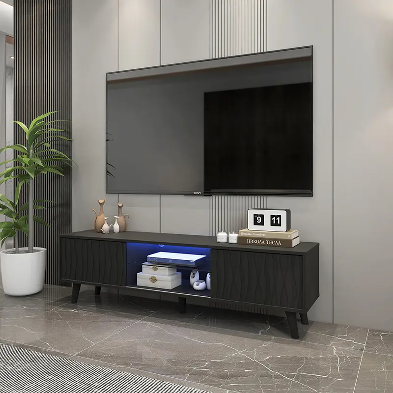 Mid-Century TV Stand with 2 Side Doors Entertainment Center Console for Living Room