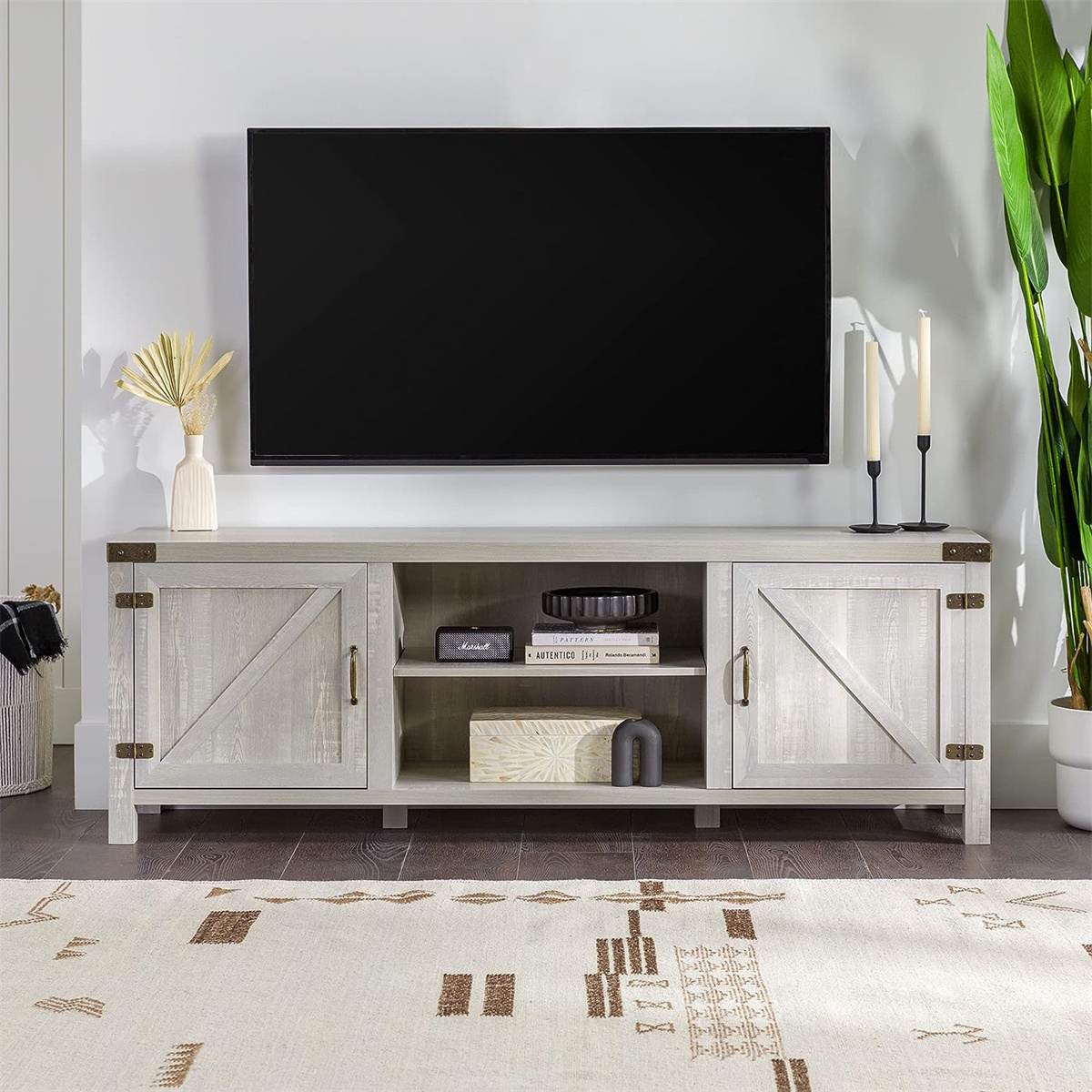 70 Inch Barn Style Farmhouse TV Table Tall TV Stand
